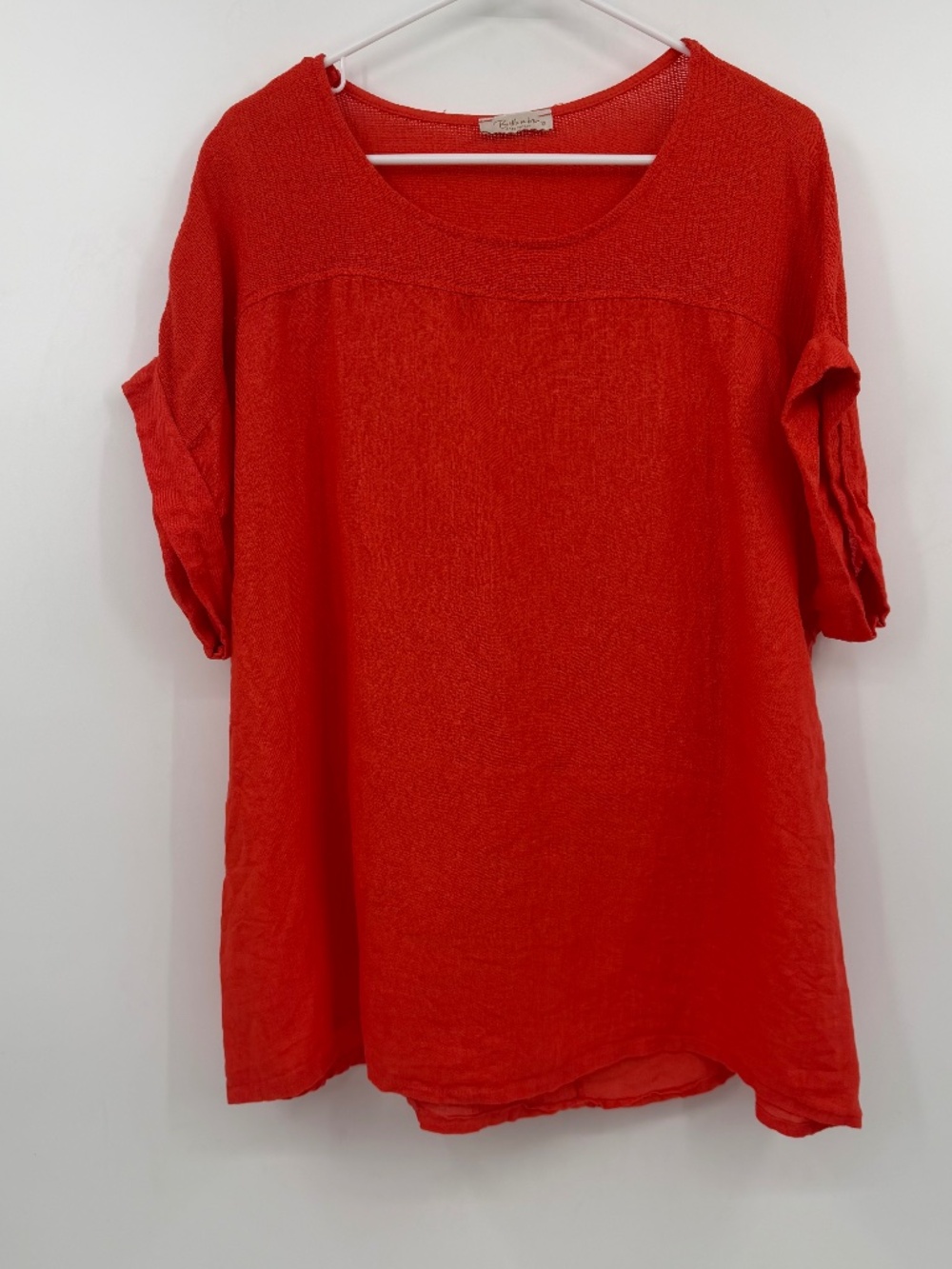 Bellambia Top Women 1X Orange Red Short Sleeve Linen Made In Italy Lagenlook